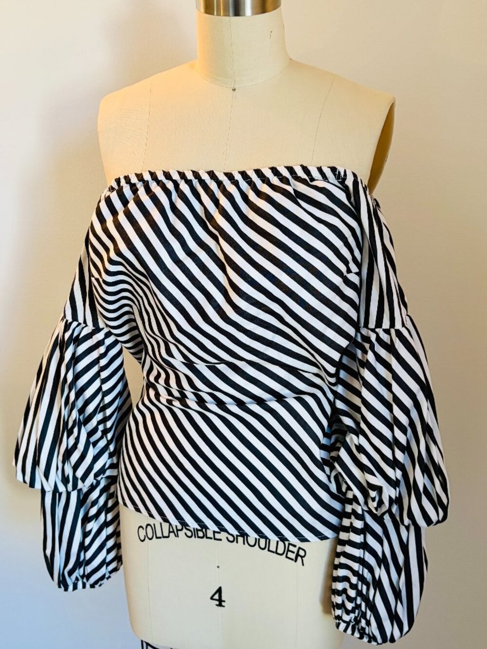 Petersyn Lily Off-the-Shoulder Top in a Bold Dark Grey and White Stripe, Small